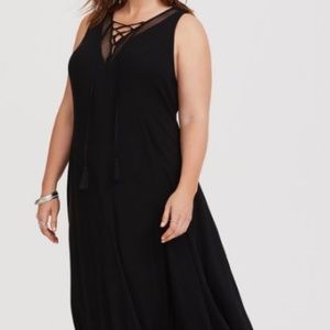 Torrid Black Lace-Up Challis Trapeze Maxi Dress